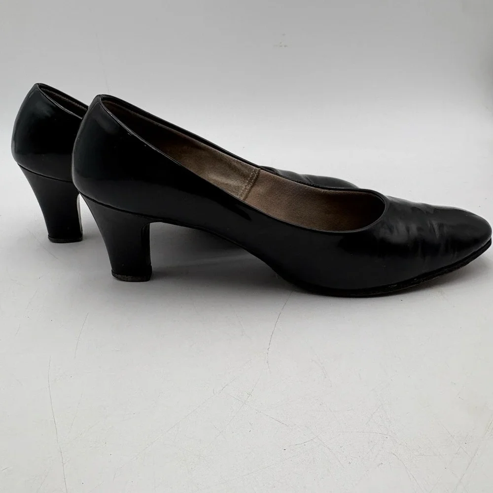 Audition Womens 7.5 Narrow Black Leather Heels Vintage Classic Pumps Made‎ Italy